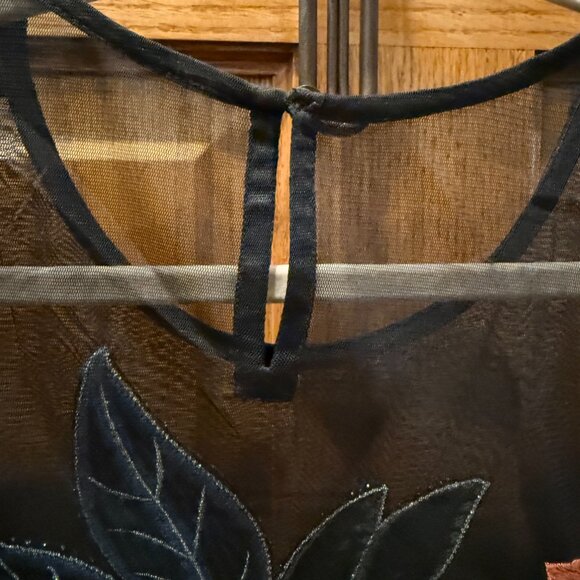 By Anthropologie Long-Sleeve Appliqué Mesh Top Color:  Black Motif, SZ XL - Picture 4 of 6